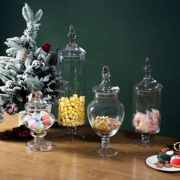 MyGift 4 Piece Set Clear Glass Apothecary Jars with Lids, Bathroom Decor, Candy Buffet, Wedding Centerpiece Decorative Jar