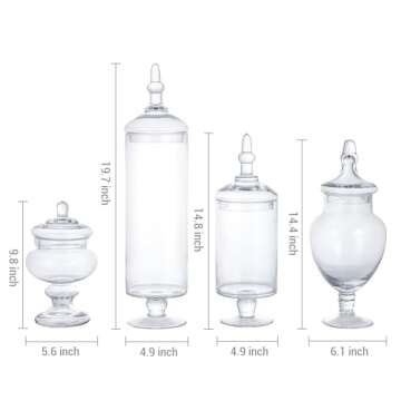 MyGift 4 Piece Set Clear Glass Apothecary Jars with Lids, Bathroom Decor, Candy Buffet, Wedding Centerpiece Decorative Jar