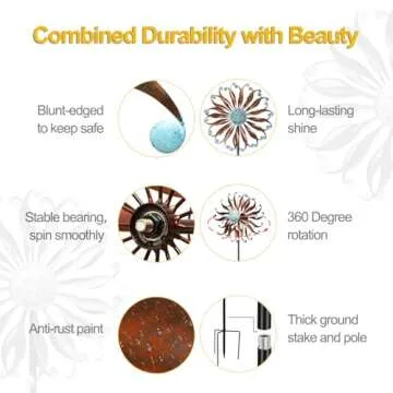 LimeHill Metal Wind Spinner for Garden and Yard - Kinetic Wind Spinners Outdoor Large (24 x 84 inches)