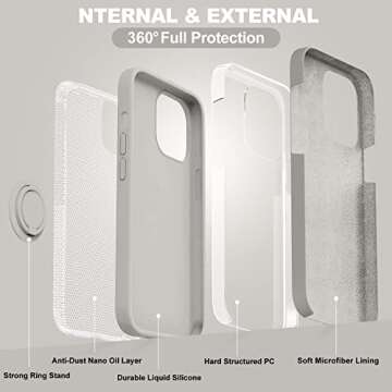 MOCCA Compatible with iPhone 14 Pro Max Case with Ring Kickstand | Liquid Silicone | Microfiber Linner |Anti-Scratch Full-Body Shockproof Protective Cases for iPhone 14 Pro Max 6.7inch - Stone
