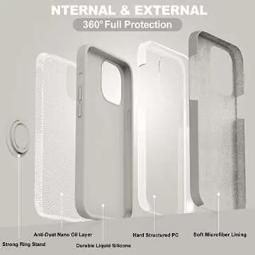 MOCCA Compatible with iPhone 14 Pro Max Case with Ring Kickstand | Liquid Silicone | Microfiber Linner |Anti-Scratch Full-Body Shockproof Protective Cases for iPhone 14 Pro Max 6.7inch - Stone