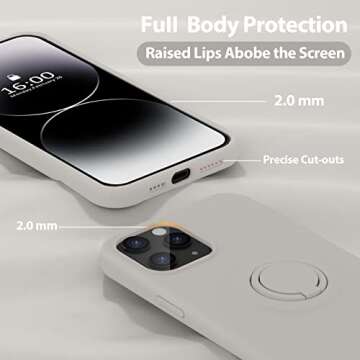 MOCCA Compatible with iPhone 14 Pro Max Case with Ring Kickstand | Liquid Silicone | Microfiber Linner |Anti-Scratch Full-Body Shockproof Protective Cases for iPhone 14 Pro Max 6.7inch - Stone