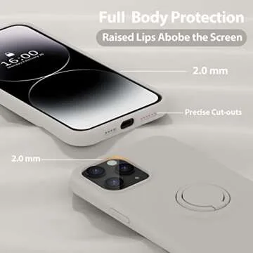 MOCCA Compatible with iPhone 14 Pro Max Case with Ring Kickstand | Liquid Silicone | Microfiber Linner |Anti-Scratch Full-Body Shockproof Protective Cases for iPhone 14 Pro Max 6.7inch - Stone