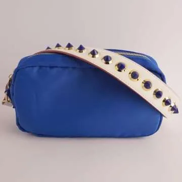 BLOC Purse Strap Replacement for Crossbody Bags, Studded Shoulder Strap, Stud Strap for Handbags and Purses (White with Blue Studs)