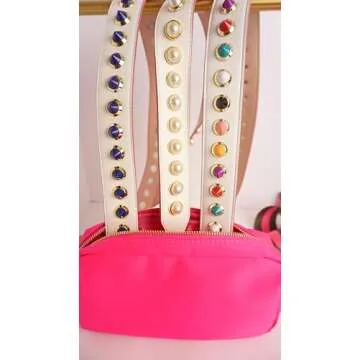 BLOC Purse Strap Replacement for Crossbody Bags, Studded Shoulder Strap, Stud Strap for Handbags and Purses (White with Blue Studs)