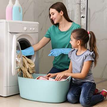 Bamllum Rubber Cleaning Gloves - 2 Pairs Latex Free Kitchen Cleaning Gloves with Cotton Liner- Household Dishwashing Gloves, Non- Slip Waterproof (Large, Blue+Pink)