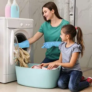 Bamllum Rubber Cleaning Gloves - 2 Pairs Latex Free Kitchen Cleaning Gloves with Cotton Liner- Household Dishwashing Gloves, Non- Slip Waterproof (Large, Blue+Pink)