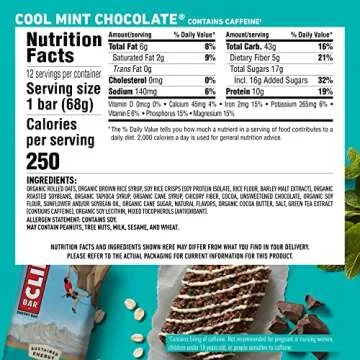CLIF BARS - Energy Bars - Cool Mint Chocolate - With Caffeine - Made with Organic Oats - Plant Based Food - Vegetarian - Kosher (2.4 Ounce Protein Bars, 12 Count) Packaging May Vary