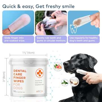 ARCA PET Dental Finger Wipes for Dogs - 100 Wipes - Vet Formulated Dog Dental Teeth Cleaning Wipes for Dogs - Pre-Soaked Oral Cleaning Pads- Reduces Plaque, Tartar & Dog Breath Freshener