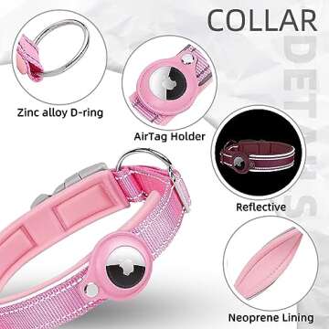 Reflective AirTag Dog Collar, FEEYAR Padded Apple Air Tag Dog Collar, Heavy Duty Dog Collar with AirTag Holder Case, Adjustable Air Tag Accessories Pet Collar for Small Medium Large Dogs
