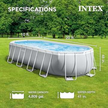INTEX 26797EH Prism Frame Premium Oval Above Ground Swimming Pool Set: 20ft x 10ft x 48in – Includes 1500 GPH Cartridge Filter Pump – Removable Ladder – Pool Cover – Ground Cloth