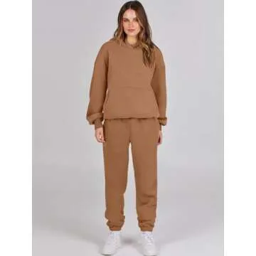 ANRABESS Womens 2 Piece Outfits Lounge Hoodie Oversized Sweatshirt Jogger Sweatpants Y2K Tracksuit Sweatsuit Set Fall Clothes Coffee X-Large