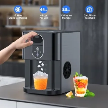Nugget Ice Makers Countertop, Pebble Ice Maker Machine with Dispenser 44lbs/24H, Soft Chewable Pelle...
