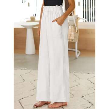 ANRABESS Womens Linen Pants 2025 Summer Casual Loose Wide Leg Palazzo Pants Spring High Waist Flowy Beach Trousers Outfits Cream White Large