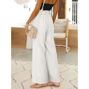 ANRABESS Womens Linen Pants 2025 Summer Casual Loose Wide Leg Palazzo Pants Spring High Waist Flowy Beach Trousers Outfits Cream White Large