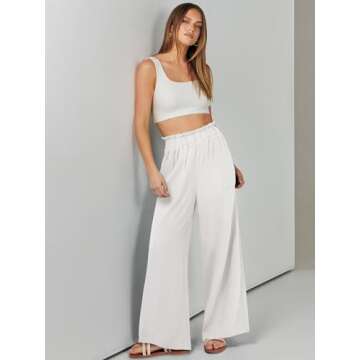ANRABESS Womens Linen Pants 2025 Summer Casual Loose Wide Leg Palazzo Pants Spring High Waist Flowy Beach Trousers Outfits Cream White Large