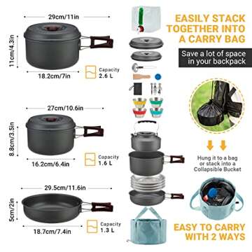 Bulin 37PCS Camping Cookware Mess Kit Lightweight Backpacking Cooking Set Outdoor Cook Gear for Fami...