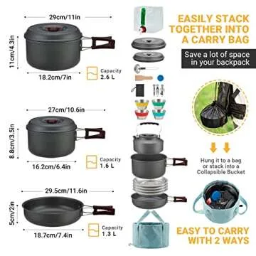 Bulin 37PCS Camping Cookware Mess Kit Lightweight Backpacking Cooking Set Outdoor Cook Gear for Fami...