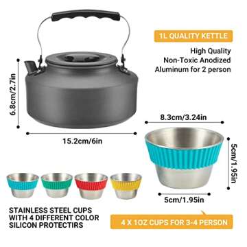 Bulin 37PCS Camping Cookware Mess Kit Lightweight Backpacking Cooking Set Outdoor Cook Gear for Family Hiking, Picnic(Kettle, Pot, Frying Pan, Cups, Plates, Forks Knives Spoons, Carabiner)