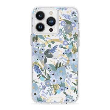 Rifle Paper Co. iPhone 14 Pro Max Case [Compatible with MagSafe] [10ft Drop Protection] Cute iPhone Case 6.7" with Floral Pattern, Anti-Scratch Tech, Shockproof Material, Slim Fit - Garden Party Blue