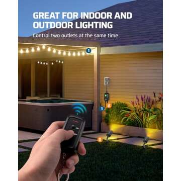 DEWENWILS Outdoor Wireless Remote Control Outlet Power Strip Weatherproof, Expandable Indoor Outdoor Electrical Plug in Light Switch, 15 A, 7-Inch Extension Cord, 100 FT Range, ETL Listed