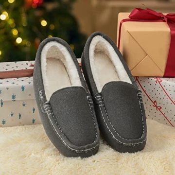 DREAM PAIRS Women's Fuzzy House Slippers Cozy Faux Fur Micro Suede Moccasins Slip on Loafer Shoes for Indoor and Outdoor,Size 7.5-8,Grey,AUZY-01