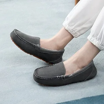 DREAM PAIRS Women's Fuzzy House Slippers Cozy Faux Fur Micro Suede Moccasins Slip on Loafer Shoes for Indoor and Outdoor,Size 7.5-8,Grey,AUZY-01