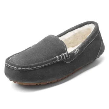 DREAM PAIRS Women's Fuzzy House Slippers Cozy Faux Fur Micro Suede Moccasins Slip on Loafer Shoes for Indoor and Outdoor,Size 7.5-8,Grey,AUZY-01