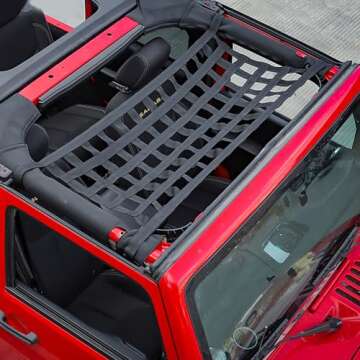 JeCar Mesh Cargo Net Roof Top Net Hammock for Jeep Wrangler YJ TJ JK JKU JL JLU 1987-2023