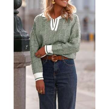 Saodimallsu Women's Fall Lapel V Neck Chunky Sweater