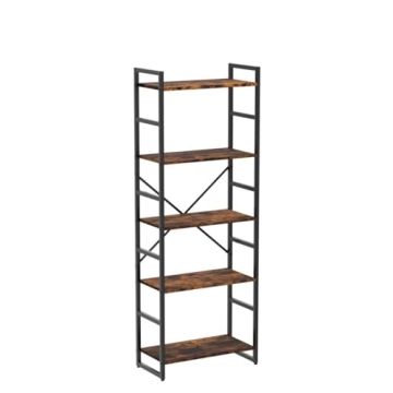 Shintenchi 5-Tier Rustic Brown Bookcase Durable Storage