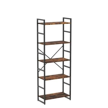 Shintenchi 5-Tier Rustic Brown Bookcase Durable Storage