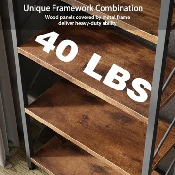 Shintenchi 5-Tier Rustic Brown Bookcase Durable Storage