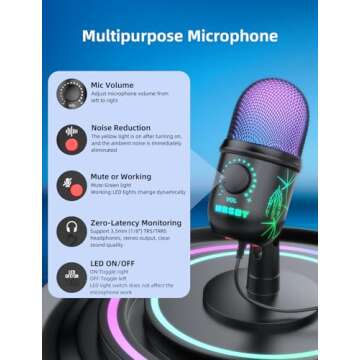 MRSDY USB Microphone, Plug and Play Gaming Mic for PC, Mac, PS4/5, Podcast Microphone with RGB, Mute...