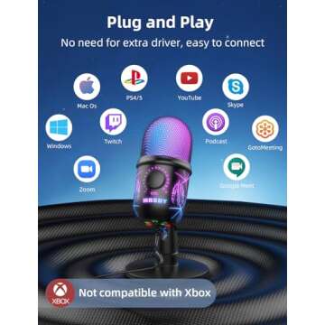 MRSDY USB Microphone, Plug and Play Gaming Mic for PC, Mac, PS4/5, Podcast Microphone with RGB, Mute, Monitor, Noise Reduction, Volume Gain, Great for Recording, Streaming