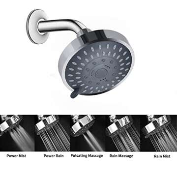 Aisoso Shower Head High Pressure Rain Fixed Showerhead 5-Setting with Adjustable Metal Swivel Ball Joint - Relaxed Shower Experience Even at Low Water Flow & Pressure