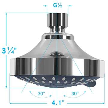 Aisoso Shower Head High Pressure Rain Fixed Showerhead 5-Setting with Adjustable Metal Swivel Ball Joint - Relaxed Shower Experience Even at Low Water Flow & Pressure