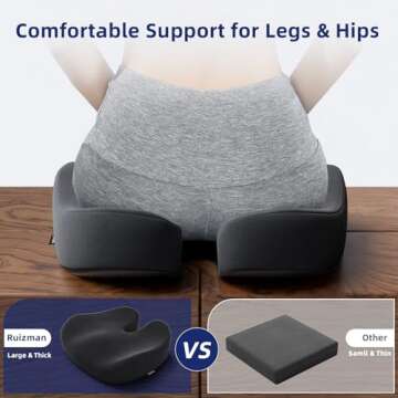 Ruizman Seat Cushions for Office Chairs - Large Office Chair Cushion for Butt - Memory Foam Seat Cushion for Tailbone Pain Relief | 18.1x16.5 Inches (Luxury Black)