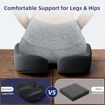 Ruizman Seat Cushions for Office Chairs - Large Office Chair Cushion for Butt - Memory Foam Seat Cushion for Tailbone Pain Relief | 18.1x16.5 Inches (Luxury Black)