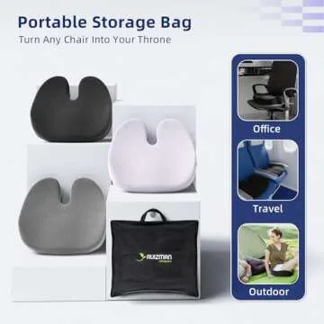 Ruizman Seat Cushions for Office Chairs - Large Office Chair Cushion for Butt - Memory Foam Seat Cushion for Tailbone Pain Relief | 18.1x16.5 Inches (Luxury Black)