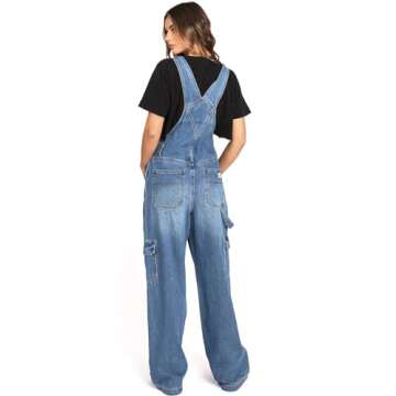 Lana Roux 90s Retro Dungaree Utility Denim Jumpsuit Jean Overalls (Cargo Medium Wash, Medium)