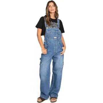 Lana Roux 90s Retro Dungaree Utility Denim Jumpsuit Jean Overalls (Cargo Medium Wash, Medium)