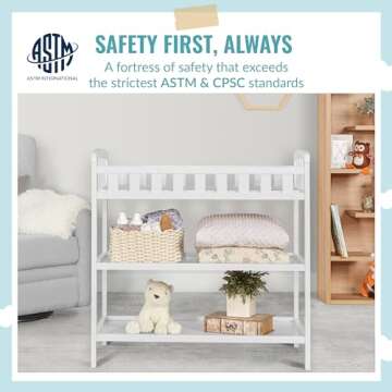 Dream On Me Emily Changing Table In White, Comes With 1" Changing Pad, Features Two Shelves, Portable Changing Station, Made Of Sustainable New Zealand Pinewood