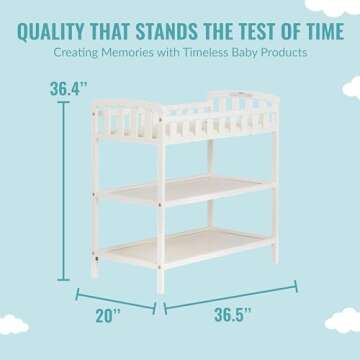 Dream On Me Emily Changing Table In White, Comes With 1" Changing Pad, Features Two Shelves, Portable Changing Station, Made Of Sustainable New Zealand Pinewood