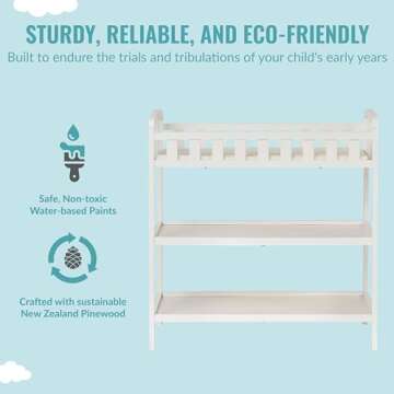Dream On Me Emily Changing Table In White, Comes With 1" Changing Pad, Features Two Shelves, Portable Changing Station, Made Of Sustainable New Zealand Pinewood