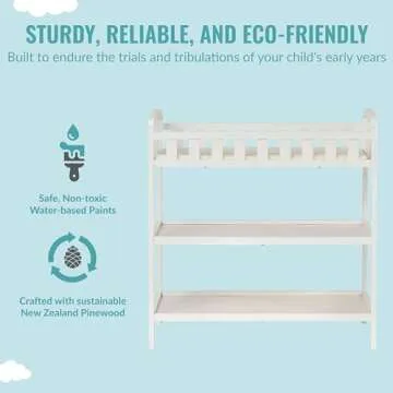 Dream On Me Emily Changing Table In White, Comes With 1" Changing Pad, Features Two Shelves, Portable Changing Station, Made Of Sustainable New Zealand Pinewood