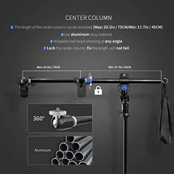 ILOKNZI 30 Inch Aluminum Tripod Extension Arm Overhead Camera Mount, Horizontal Retractable Center Column, Phone/Camcorder Shooting, with Phone Holder