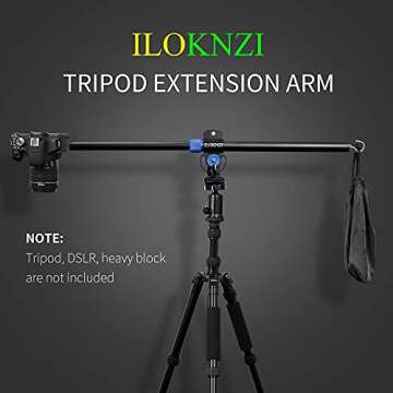ILOKNZI 30 Inch Aluminum Tripod Extension Arm Overhead Camera Mount, Horizontal Retractable Center Column, Phone/Camcorder Shooting, with Phone Holder