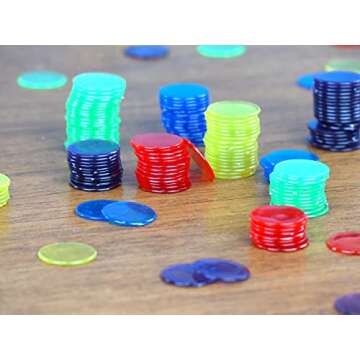 Regal Bingo Plastic Bingo Chips 500 Pcs - Clear Transparent Counters Game Chips Set for Board Game - Bingo Night - 3/4 Inch Assorted Colors