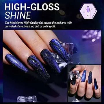 modelones 9D Cat Eye Gel Nail Polish Set - 2 Pcs Black Gel Nail Polish Blue Chameleon Magnetic Galaxy Glitter Galactic Effect Magic Gel Polish with Magnet Stick Soak Off LED Gel Nail Polish Nail Art